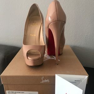 Christian Louboutin Lady Peep Nude Heels